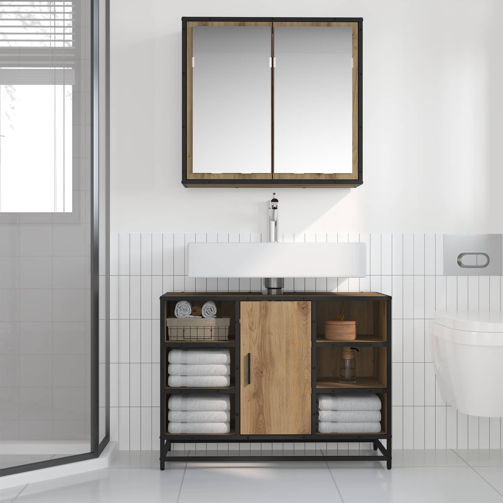 Badezimmermöbel-Set 2 stk. Artisan-Eiche 80 x 33 x 60 cm