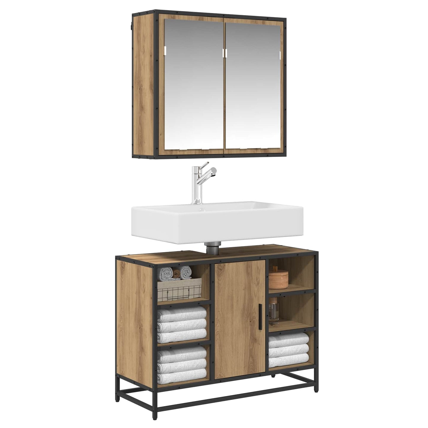 Badezimmermöbel-Set 2 stk. Artisan-Eiche 80 x 33 x 60 cm