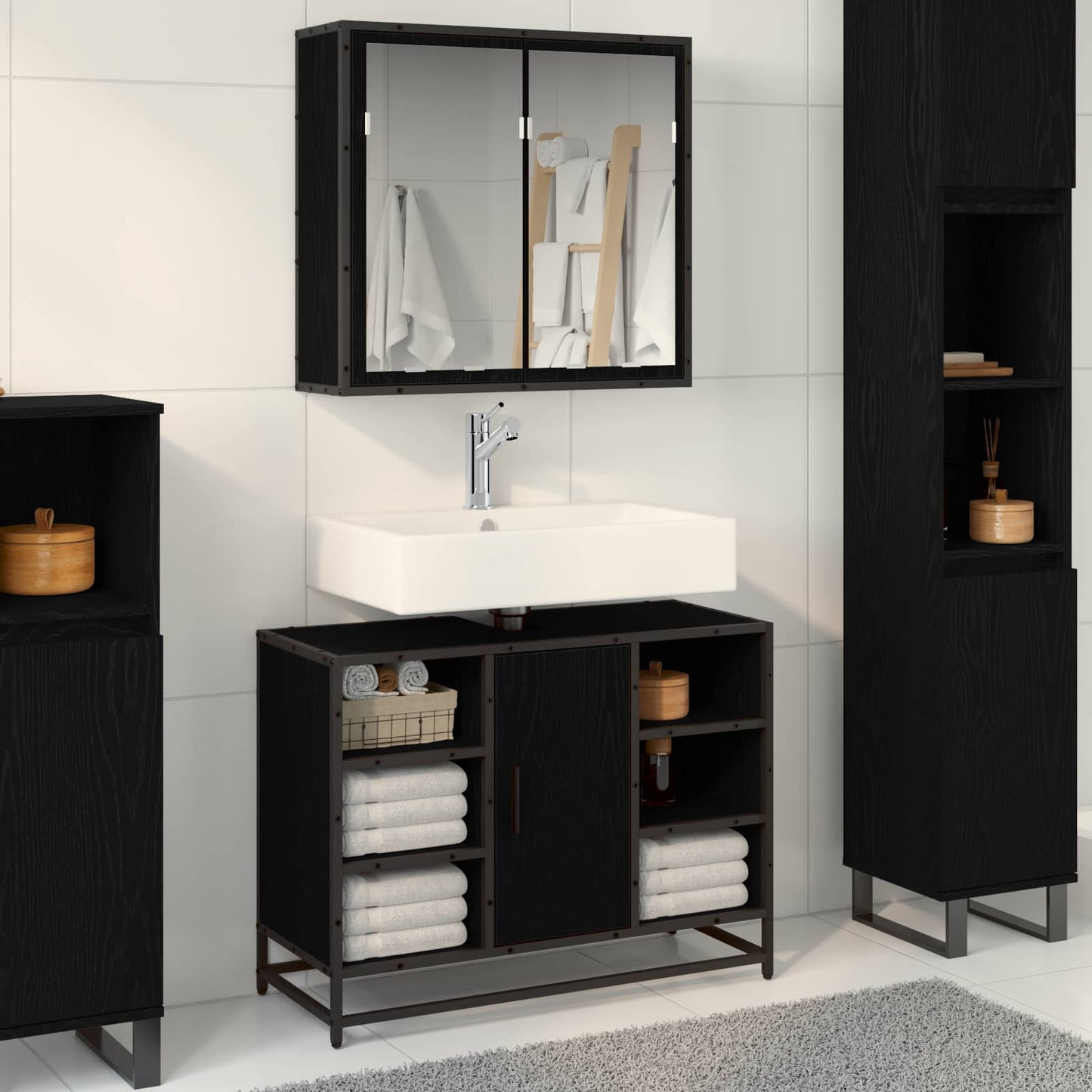 Badezimmermöbel-Set 2 stk. Schwarz Eichen-Optik 80 x 33 x 60 cm