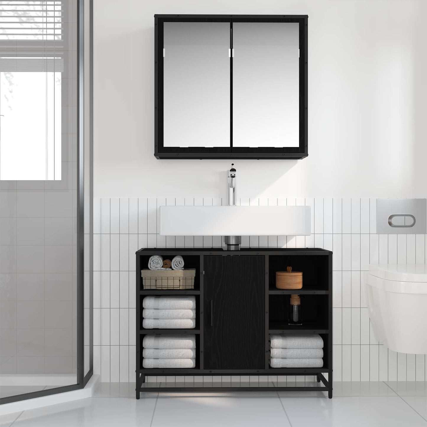 Badezimmermöbel-Set 2 stk. Schwarz Eichen-Optik 80 x 33 x 60 cm