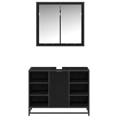 Badezimmermöbel-Set 2 stk. Schwarz Eichen-Optik 80 x 33 x 60 cm