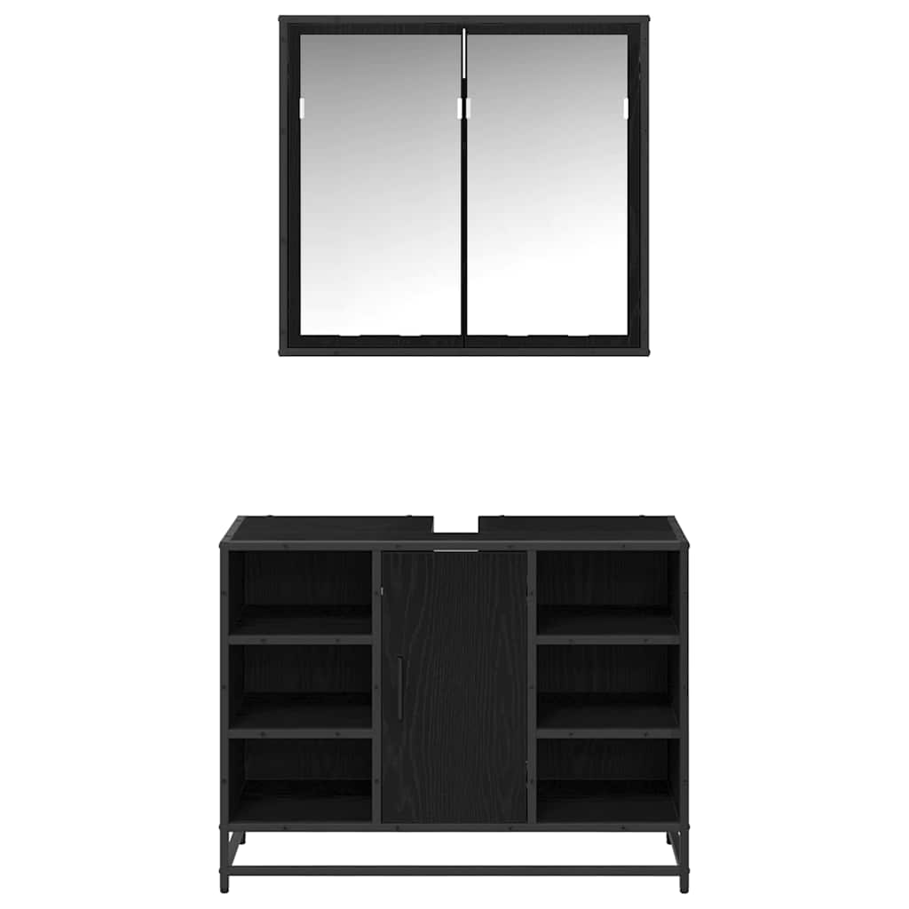 Badezimmermöbel-Set 2 stk. Schwarz Eichen-Optik 80 x 33 x 60 cm