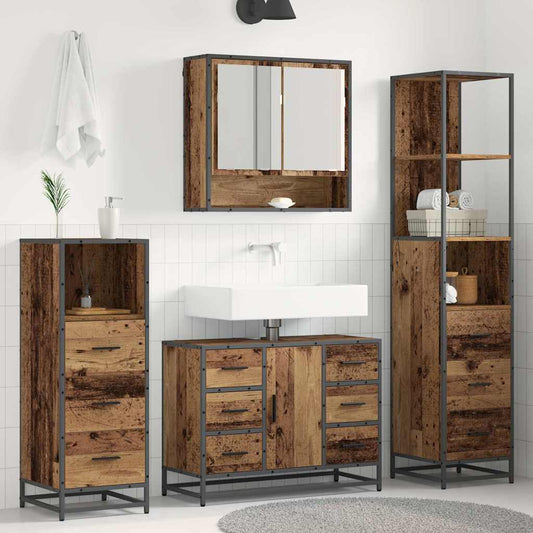 Badezimmermöbel-Set 4 stk. Altholz 80 x 33 x 60 cm
