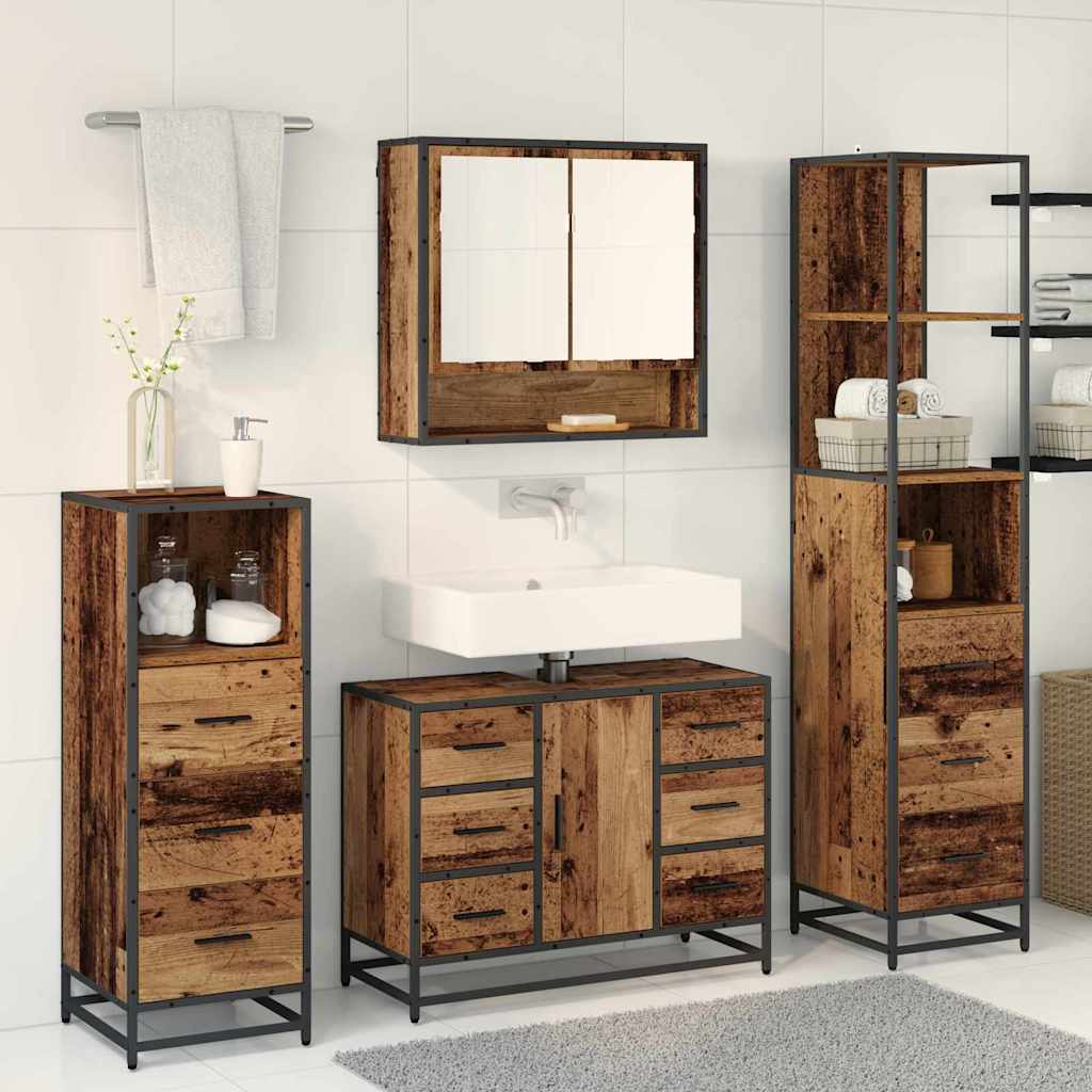 Badezimmermöbel-Set 4 stk. Altholz 80 x 33 x 60 cm