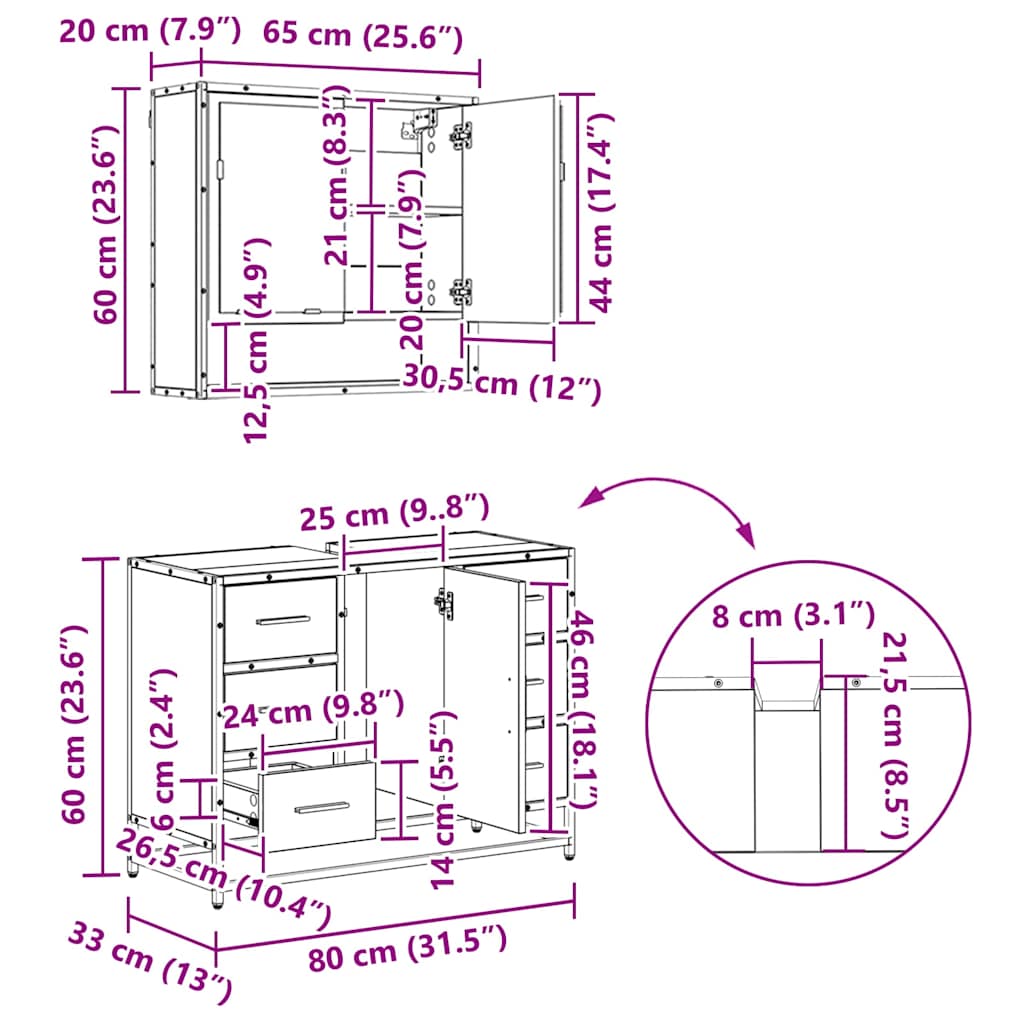 Badezimmermöbel-Set 4 stk. Altholz 80 x 33 x 60 cm