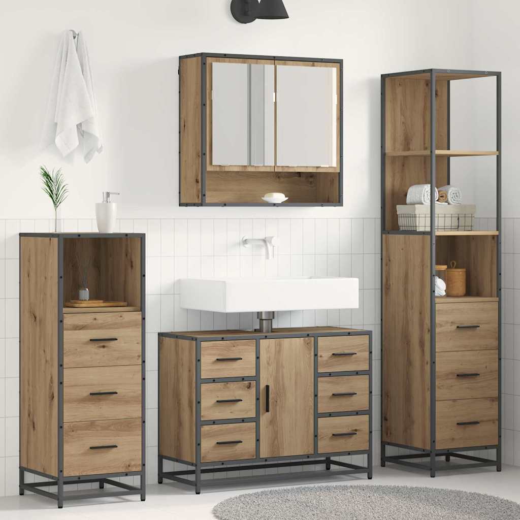 Badezimmermöbel-Set 4 Stk. Artisan-Eiche 80 x 33 x 60 cm