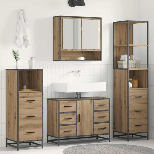 Badezimmermöbel-Set 4 stk. Artisan-Eiche 80 x 33 x 60 cm