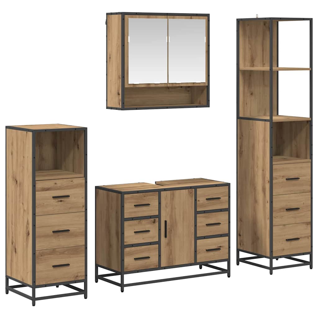 Badezimmermöbel-Set 4 Stk. Artisan-Eiche 80 x 33 x 60 cm