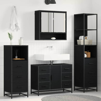 Badezimmermöbel-Set 4 stk. Schwarz Eichen-Optik 80 x 33 x 60 cm