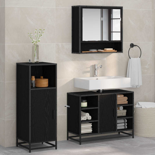 Badezimmermöbel-Set 3 stk. Schwarz Eichen-Optik 80 x 33 x 60 cm