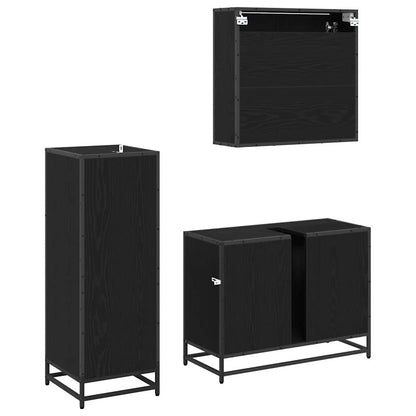 Badezimmermöbel-Set 3 Stk. Schwarz Eichen-Optik Holzwerkstoff