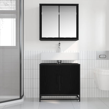 Badezimmermöbel-Set 2 Stk. Schwarz Eichen-Optik Holzwerkstoff