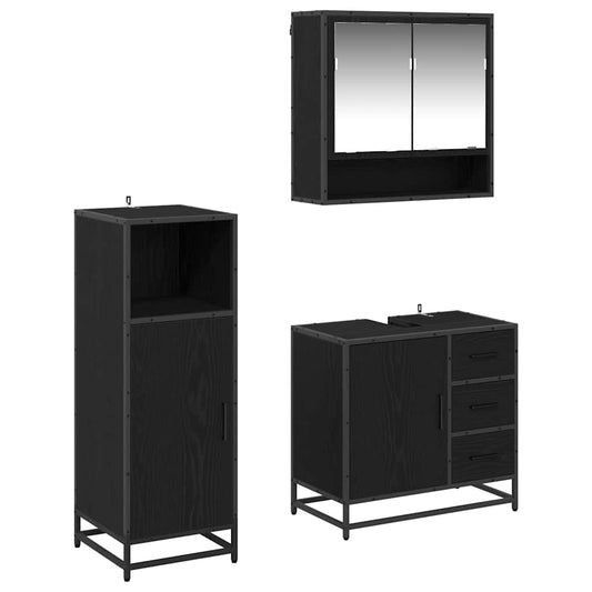 Badezimmermöbel-Set 3 stk. Schwarz Eichen-Optik