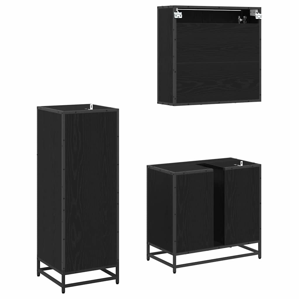 Badezimmermöbel-Set 3 stk. Schwarz Eichen-Optik