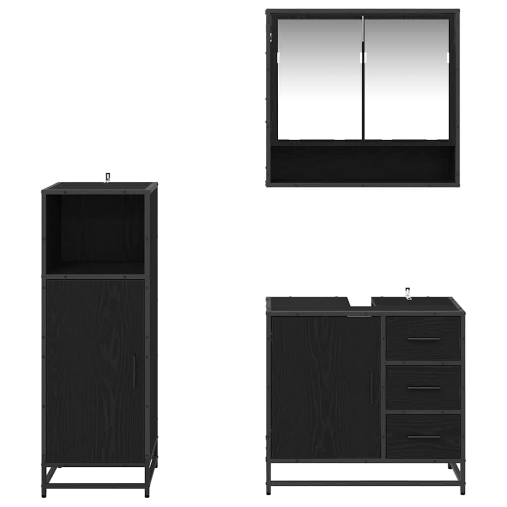Badezimmermöbel-Set 3 pcs Schwarz Eichen-Optik Holzwerkstoff