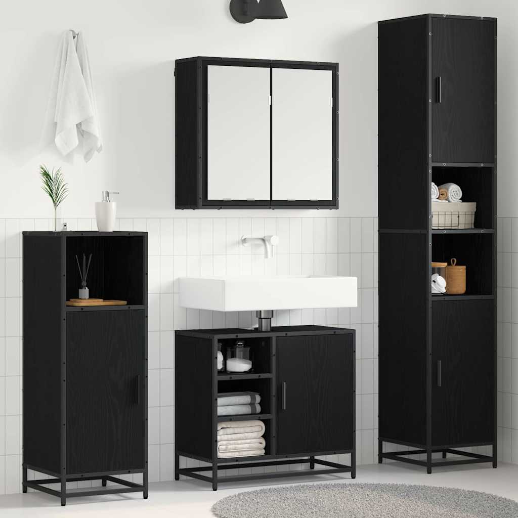 Badezimmermöbel-Set 4 stk. Schwarz Eichen-Optik 65 x 33 x 60 cm