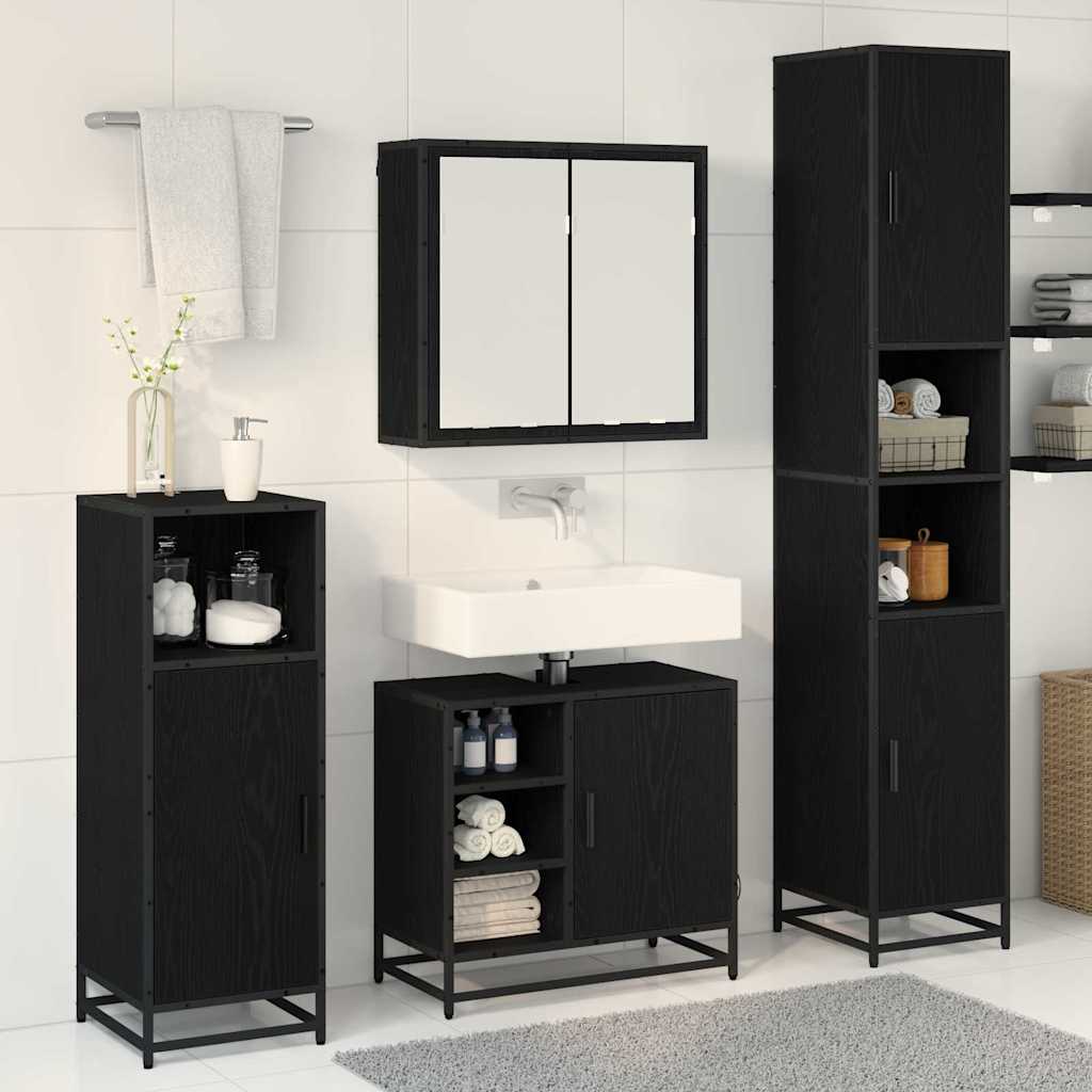 Badezimmermöbel-Set 4 stk. Schwarz Eichen-Optik 65 x 33 x 60 cm