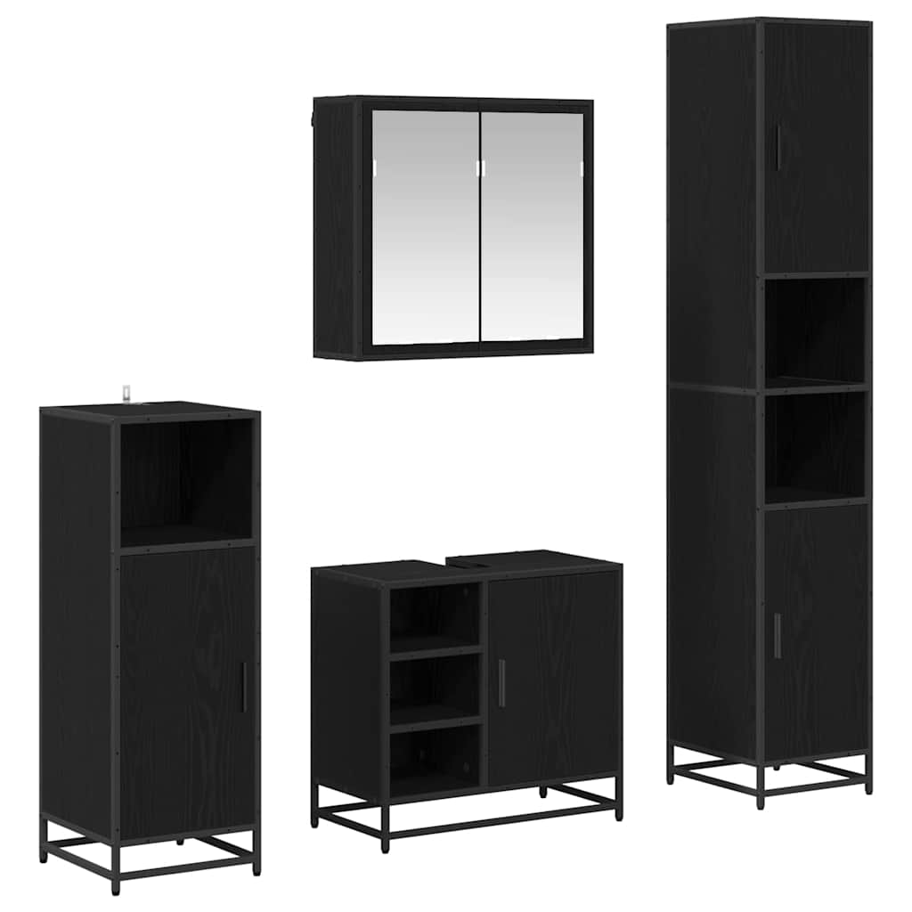 Badezimmermöbel-Set 4 stk. Schwarz Eichen-Optik 65 x 33 x 60 cm