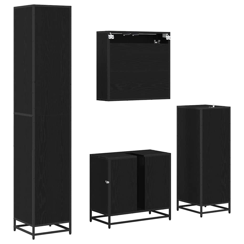 Badezimmermöbel-Set 4 stk. Schwarz Eichen-Optik 65 x 33 x 60 cm