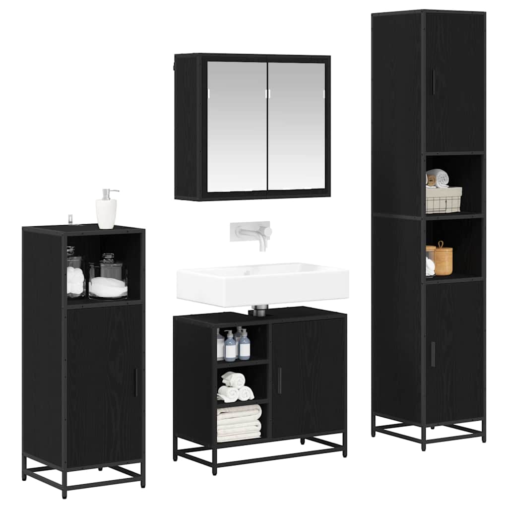 Badezimmermöbel-Set 4 stk. Schwarz Eichen-Optik 65 x 33 x 60 cm