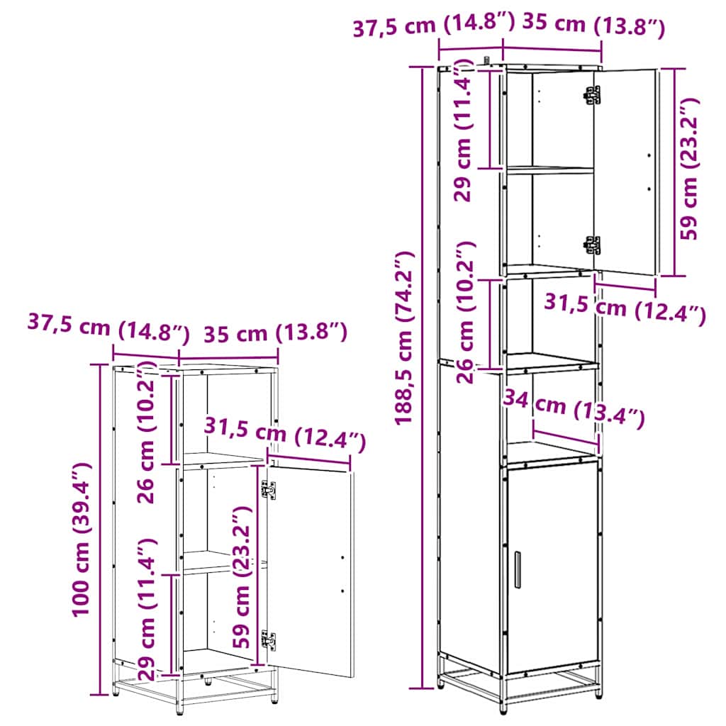 Badezimmermöbel-Set 4 stk. Schwarz Eichen-Optik 65 x 33 x 60 cm