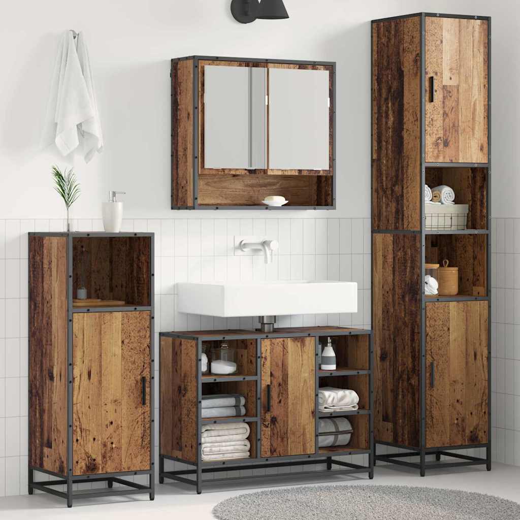 Badezimmermöbel-Set mit Regal 3 pcs Altholz Holzwerkstoff