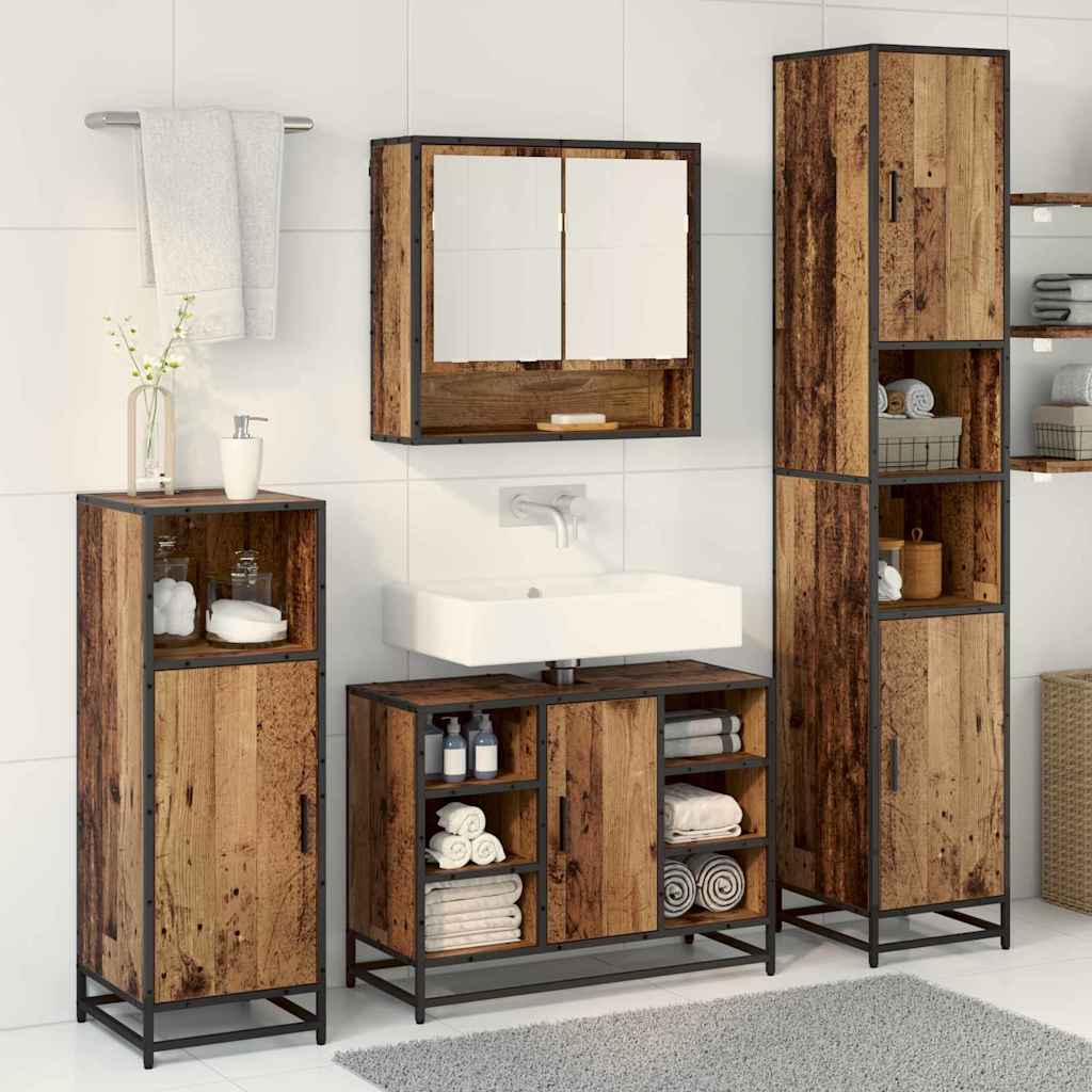 Badezimmermöbel-Set mit Regal 3 pcs Altholz Holzwerkstoff