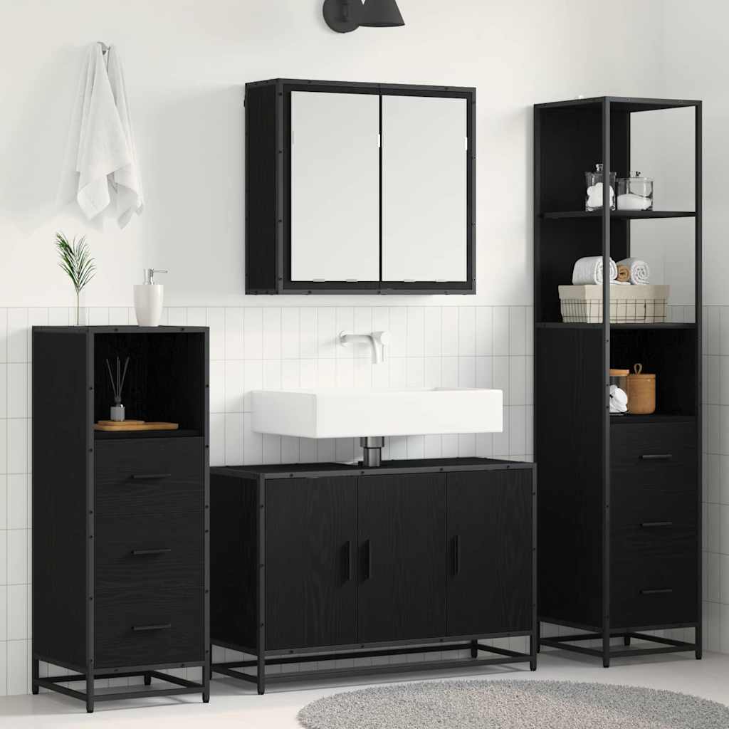 Badezimmermöbel-Set 4 stk. Schwarz Eichen-Optik 90 x 33 x 60 cm