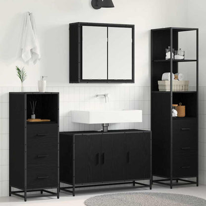 Badezimmermöbel-Set 4 stk. Schwarz Eichen-Optik 90 x 33 x 60 cm
