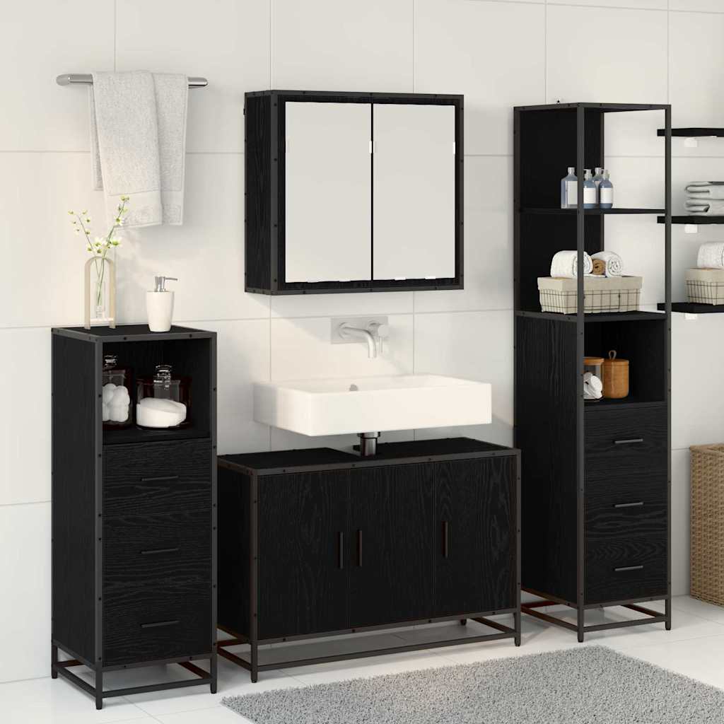 Badezimmermöbel-Set 4 stk. Schwarz Eichen-Optik 90 x 33 x 60 cm