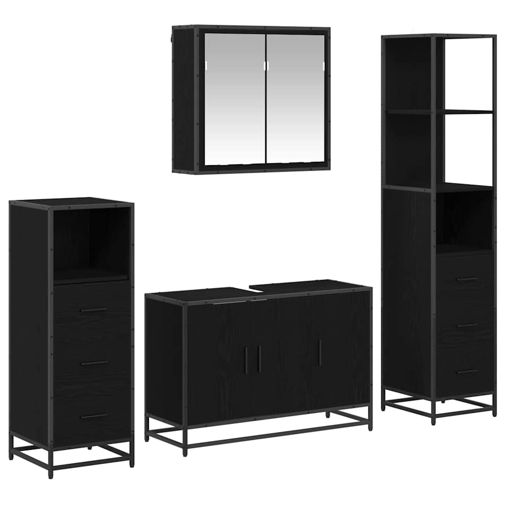 Badezimmermöbel-Set 4 stk. Schwarz Eichen-Optik 90 x 33 x 60 cm