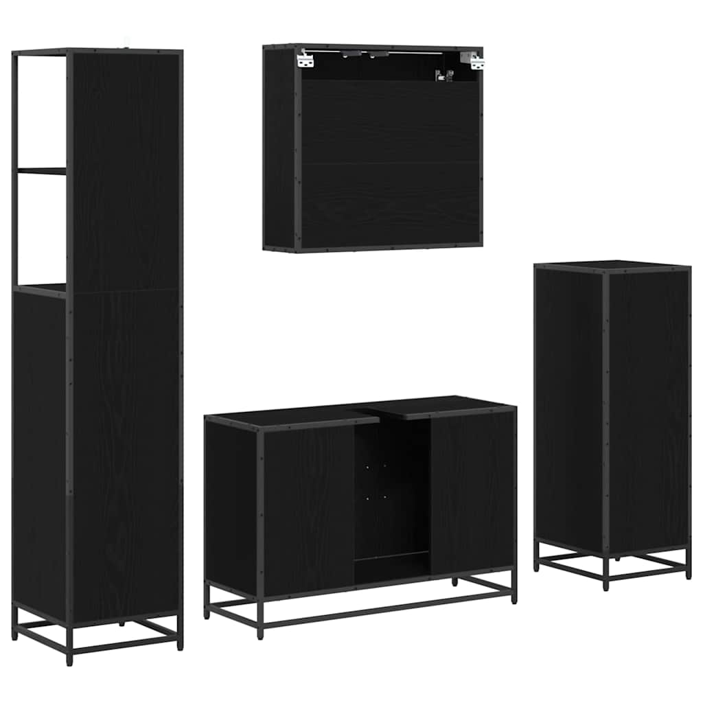 Badezimmermöbel-Set 4 stk. Schwarz Eichen-Optik 90 x 33 x 60 cm