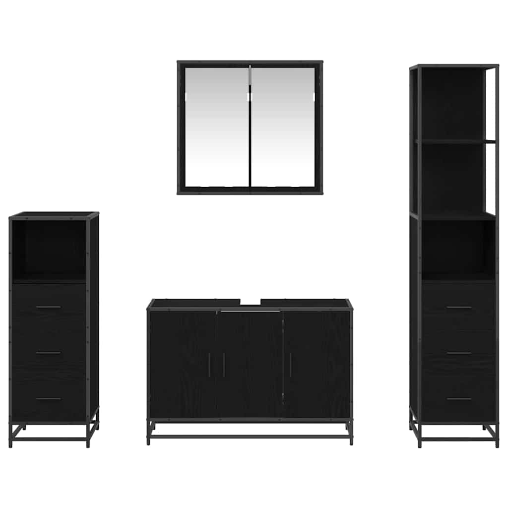 Badezimmermöbel-Set 4 stk. Schwarz Eichen-Optik 90 x 33 x 60 cm