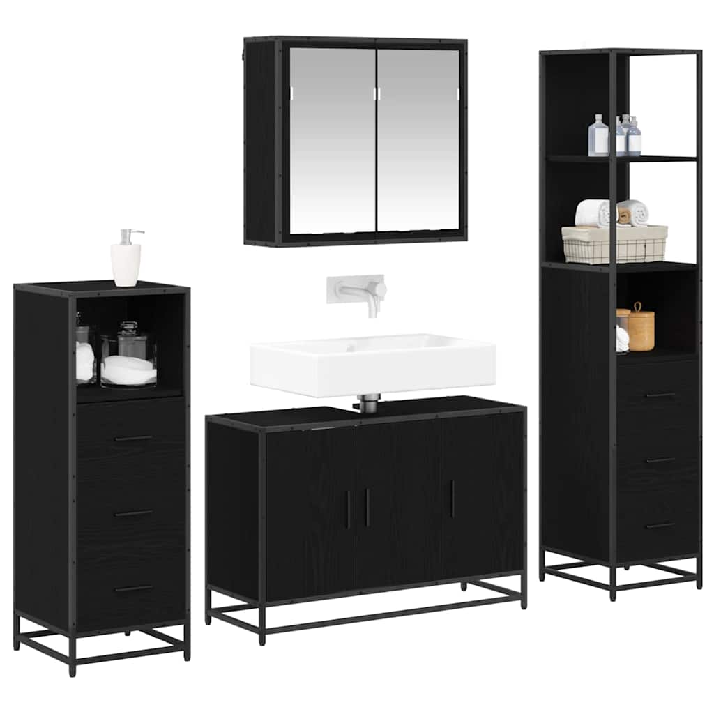 Badezimmermöbel-Set 4 stk. Schwarz Eichen-Optik 90 x 33 x 60 cm