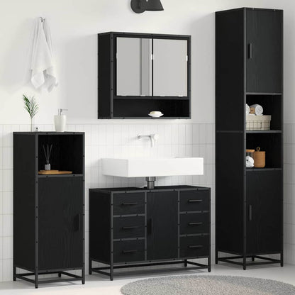 Badezimmermöbel-Set 3 stk. Schwarz Eichen-Optik 90 x 33 x 60 cm