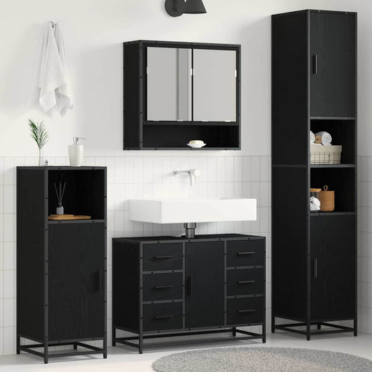 Badezimmermöbel-Set 3 stk. Schwarz Eichen-Optik 90 x 33 x 60 cm