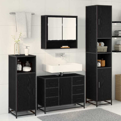 Badezimmermöbel-Set 3 stk. Schwarz Eichen-Optik 90 x 33 x 60 cm