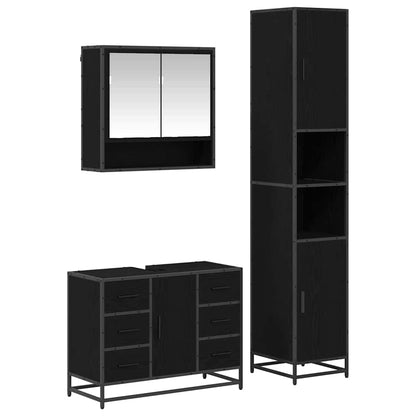 Badezimmermöbel-Set 3 stk. Schwarz Eichen-Optik 90 x 33 x 60 cm