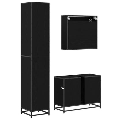 Badezimmermöbel-Set 3 stk. Schwarz Eichen-Optik 90 x 33 x 60 cm