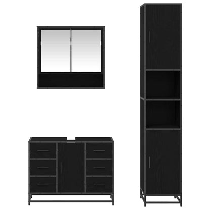 Badezimmermöbel-Set 3 stk. Schwarz Eichen-Optik 90 x 33 x 60 cm