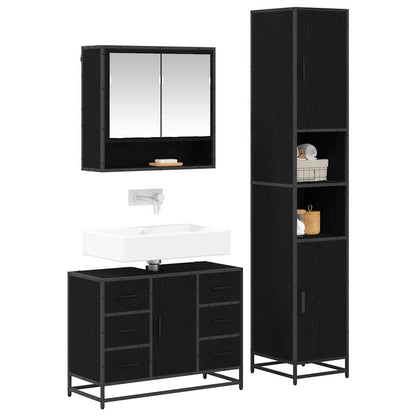 Badezimmermöbel-Set 3 stk. Schwarz Eichen-Optik 90 x 33 x 60 cm