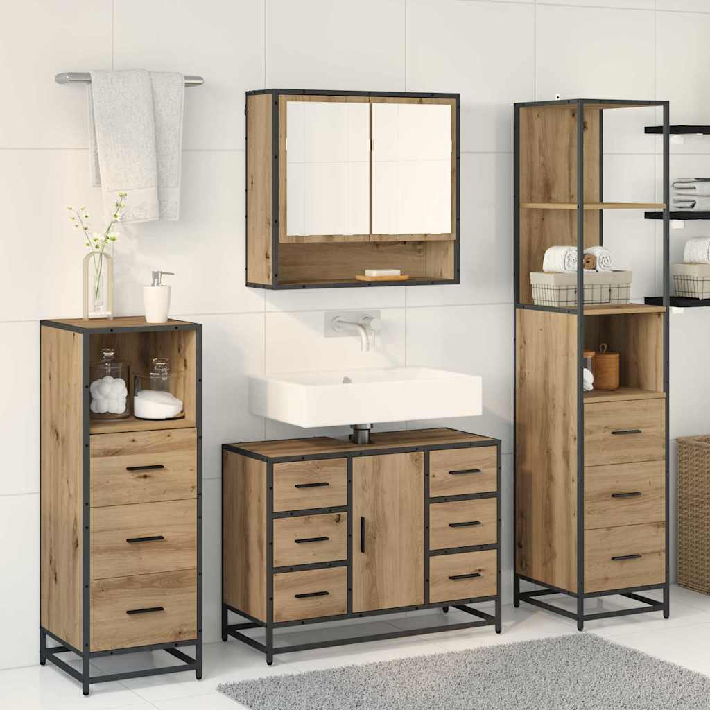 Badezimmermöbel-Set 3 Stk. Artisan-Eiche 35 x 37,5 x 166 cm