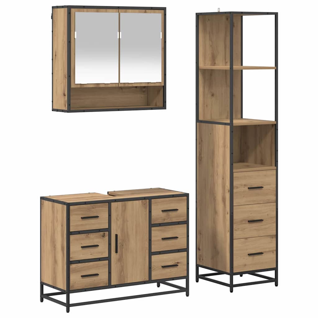 Badezimmermöbel-Set 3 Stk. Artisan-Eiche 35 x 37,5 x 166 cm