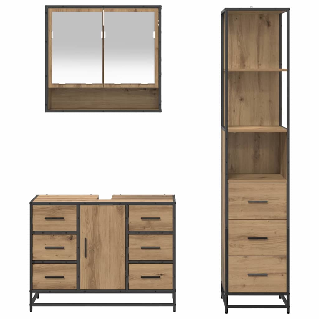 Badezimmermöbel-Set 3 Stk. Artisan-Eiche 35 x 37,5 x 166 cm