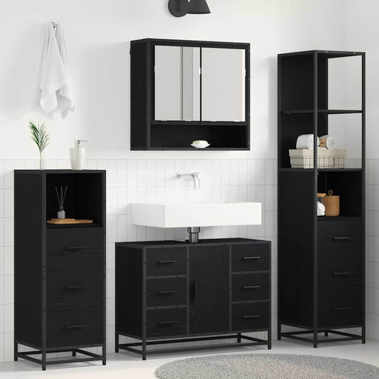Badezimmermöbel-Set 3 stk. Schwarz Eichen-Optik
