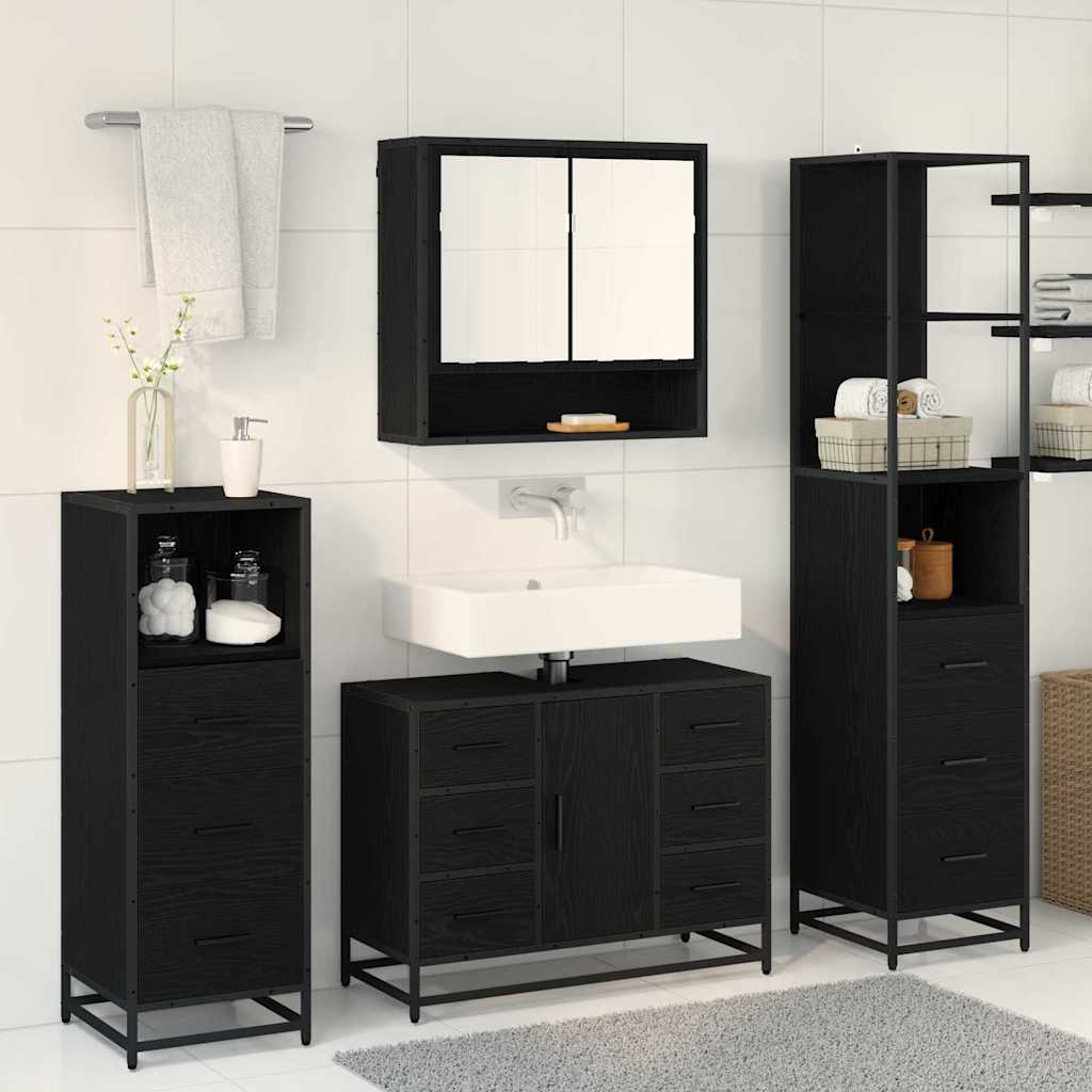 Badezimmermöbel-Set 3 stk. Schwarz Eichen-Optik