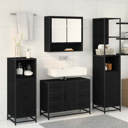 Badezimmermöbel-Set 3 stk. Schwarz Eichen-Optik