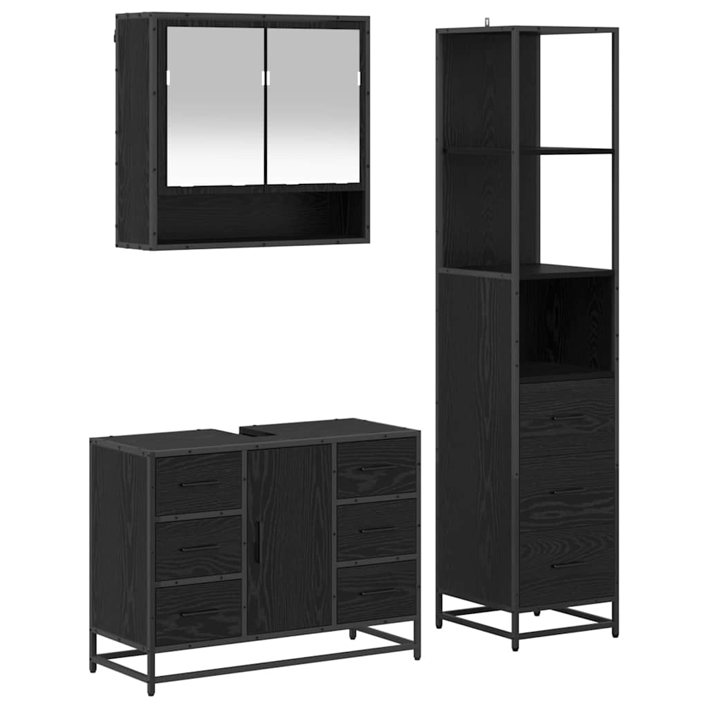 Badezimmermöbel-Set 3 stk. Schwarz Eichen-Optik