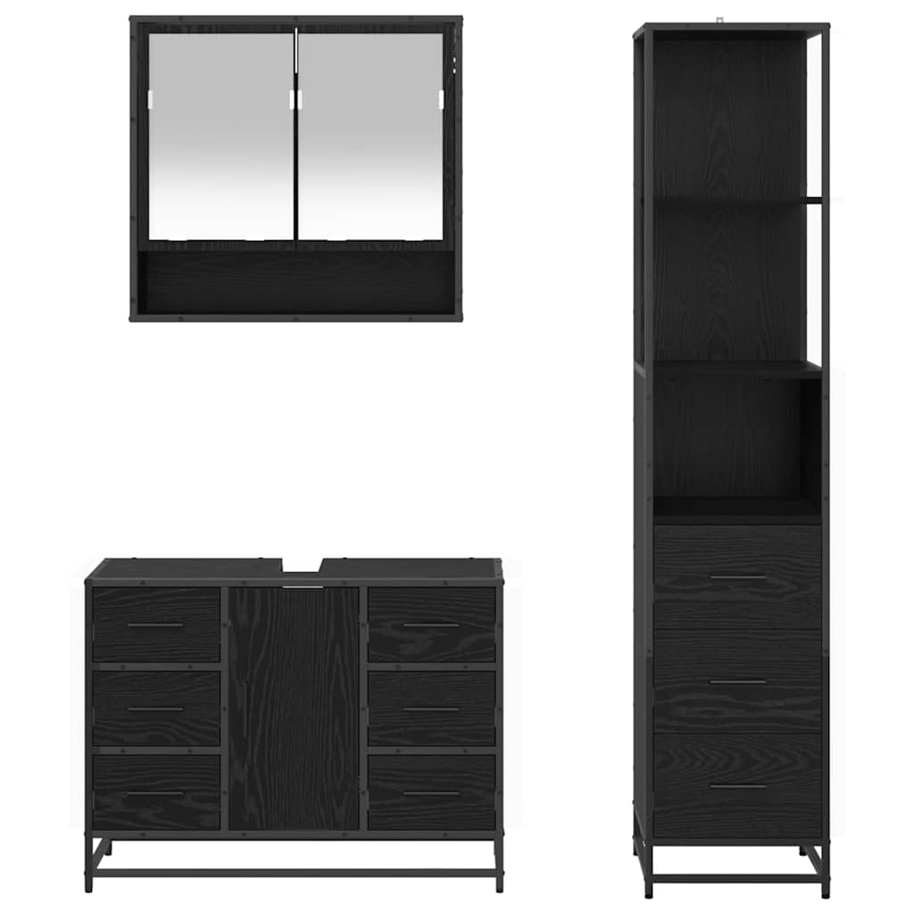Badezimmermöbel-Set 3 stk. Schwarz Eichen-Optik