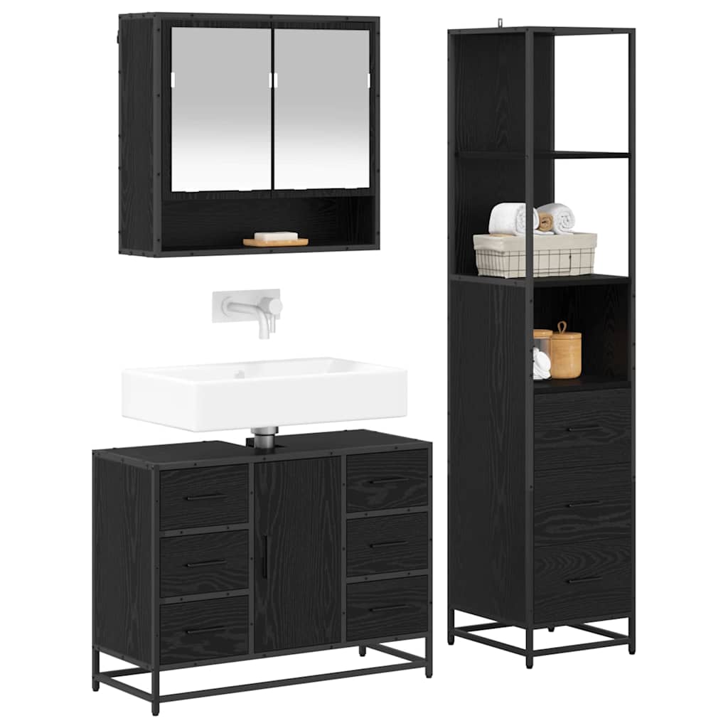 Badezimmermöbel-Set 3 stk. Schwarz Eichen-Optik